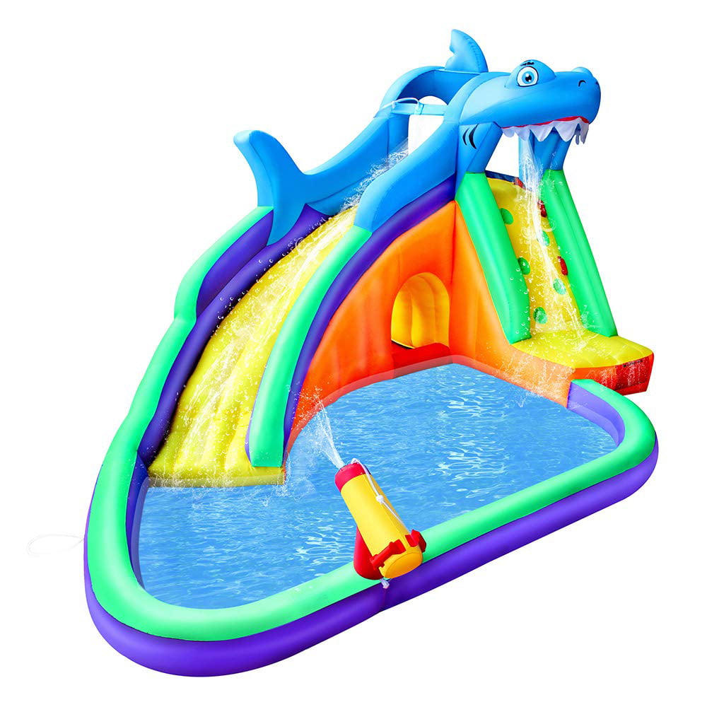 BESTPARTY Inflatable Water Slide for Kids, Shark Water Slide for Toddler, Water Jumper, Splash Park Pool for Outdoor Fun with Blower,450w