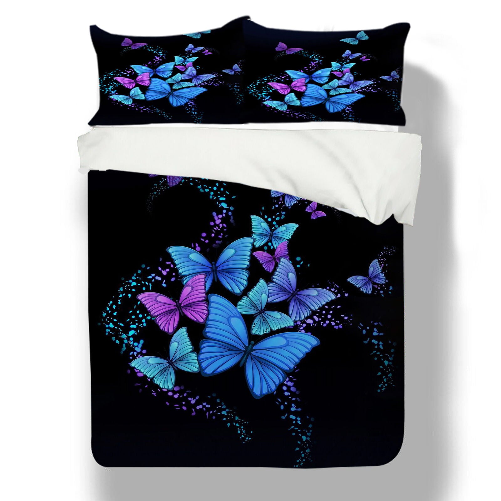 3D Blue Colorful Butterfly Print Bedding Set Duvet Cover Set with Bag Home Textiles Woman Girl Bed Cover，Twin (68