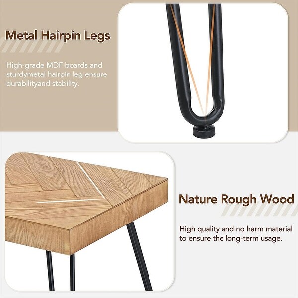 Natural wood coffee table 43.3-inch coffee table with chevron pattern and metal hairpin legs