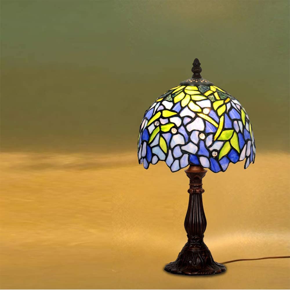 SHADY Mini Tiffany Style Stained Glass Table Lamp 8 Inch Rose Wisteria Shade Decoration Lamp for Living Room  Bedroom Bedside 110V-220V Zinc Alloy Base Wisteria