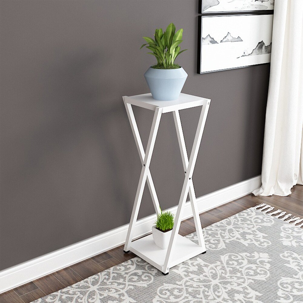 2 Tier Wood Metal Plant Stand Flower Pot Holder Rack Display Shelf