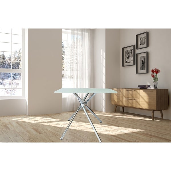 3 Pcs Square Frosted Tempered Glass Dining Table White Set