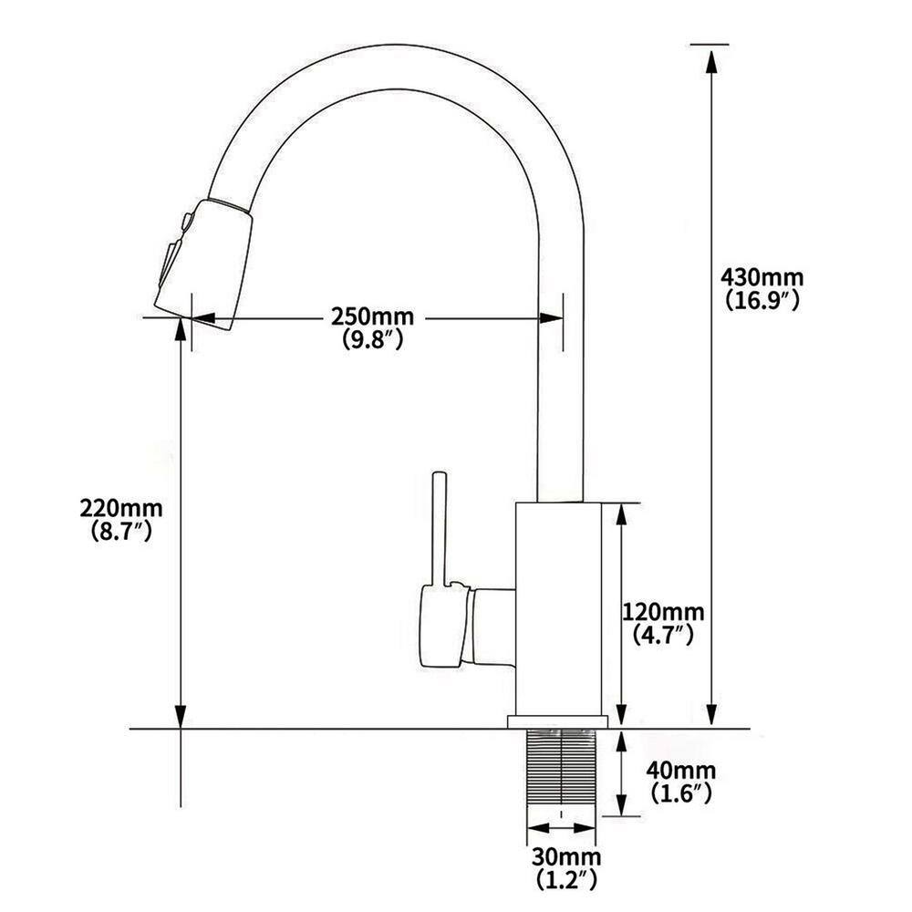 ruiling Modern Single-Handle Pull-Down Sprayer Kitchen Faucet with 3 Spray Mode in Stainless Steel ATK-173