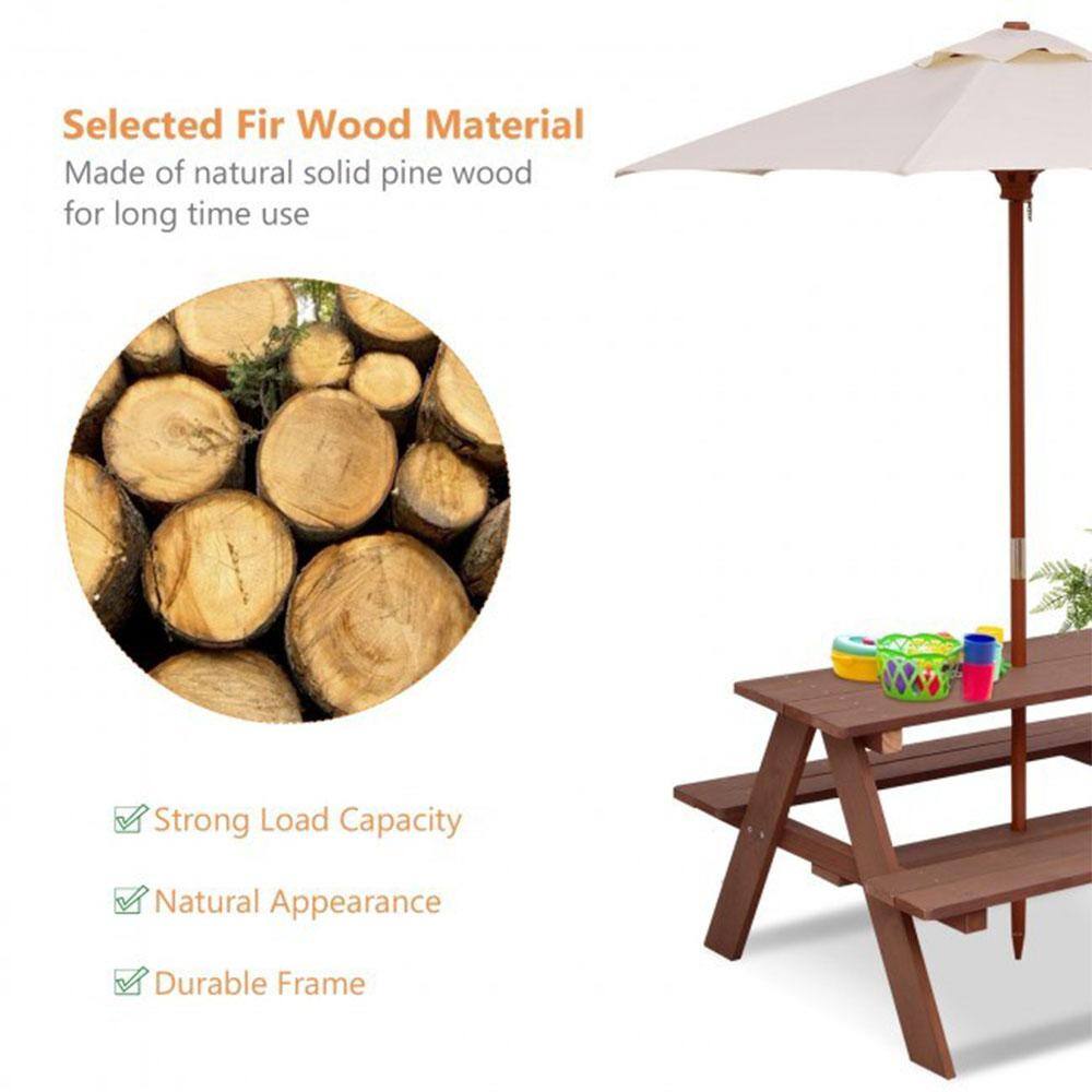 Cisvio Outdoor 4-Seat Kid's Wood Picnic Table Bench with Umbrella Outdoor Camping Table Bench Set for Garden Backyard Patio D0102HAS4WY