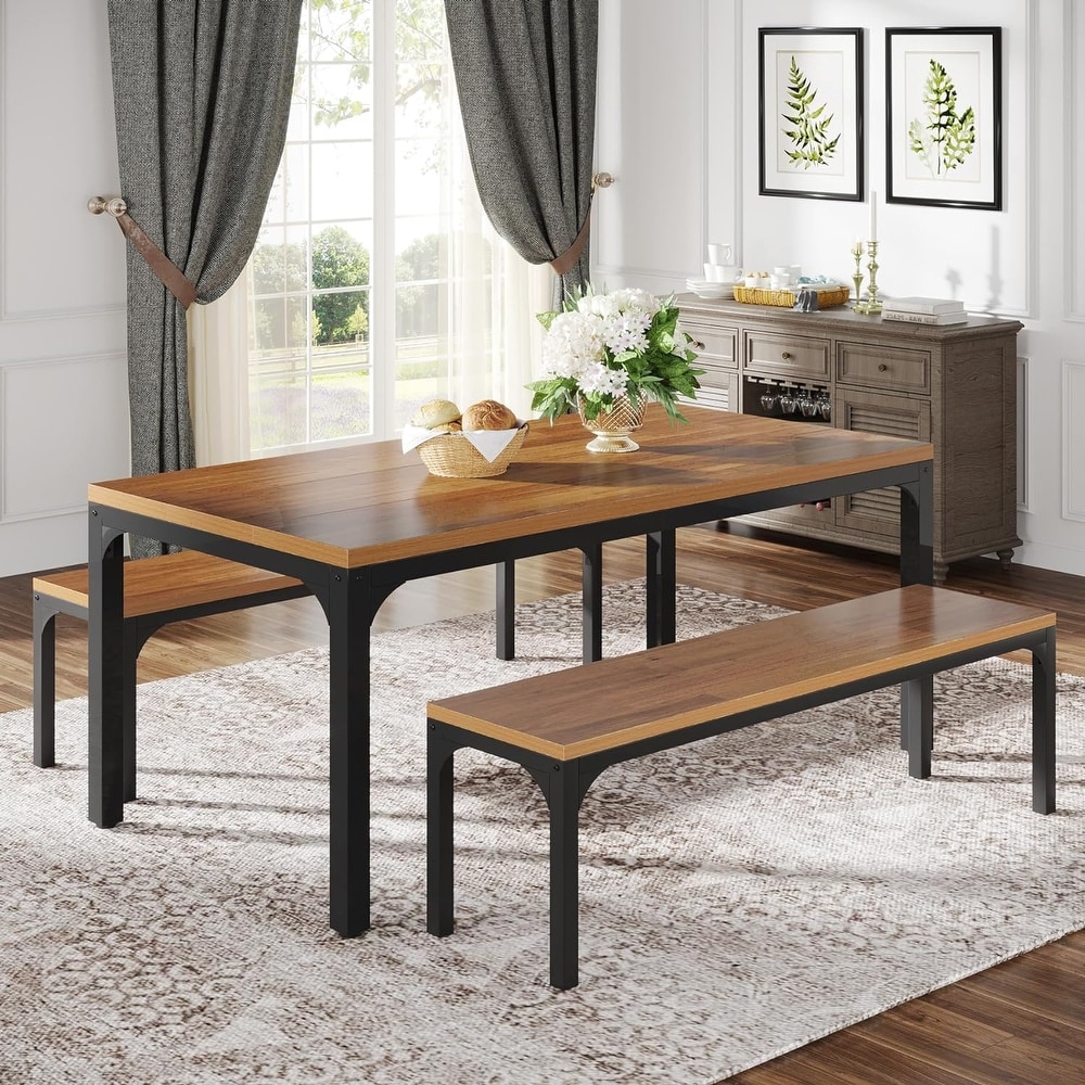 3 Pieces Rectangular Dining Table Set for 6 People