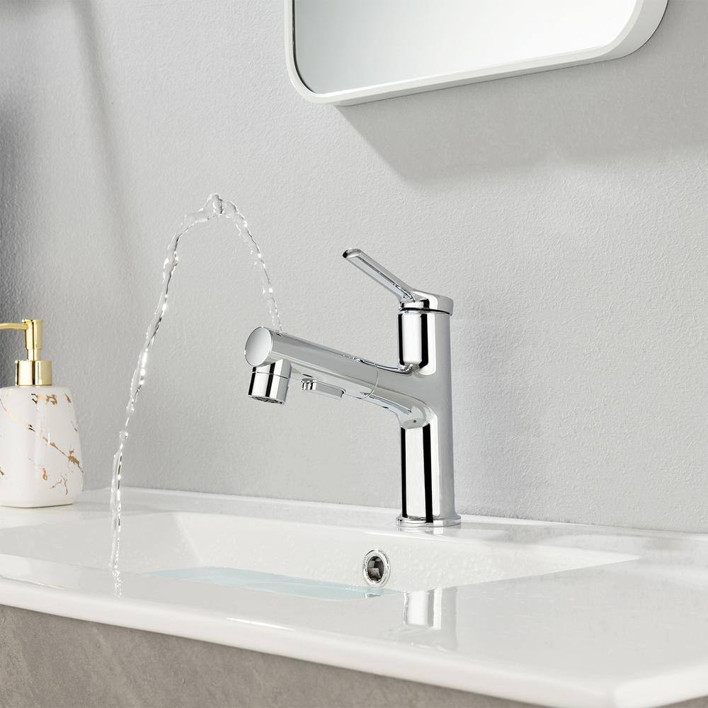 GIVING TREE Single Handle Single Hole Deck Mount Bathroom Faucet with Pull Out Sprayer in Chrome HDYN-ZG0050