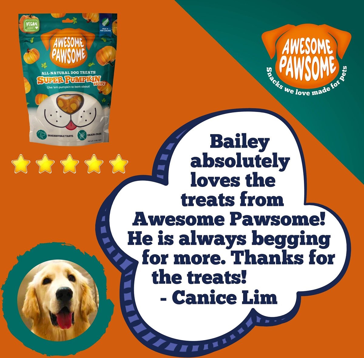 Awesome Pawsome Super Pumpkin Recipe Dog Treats， 3-oz bag