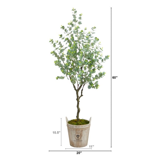 Nearly Natural 5-ft Eucalyptus Artificial Tree In Farmhouse Planter