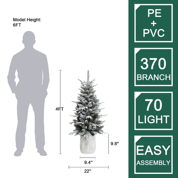 4Ft PreLit SnowFlocked BatteryOperated with Timer Potted Artificial Christmas Tree