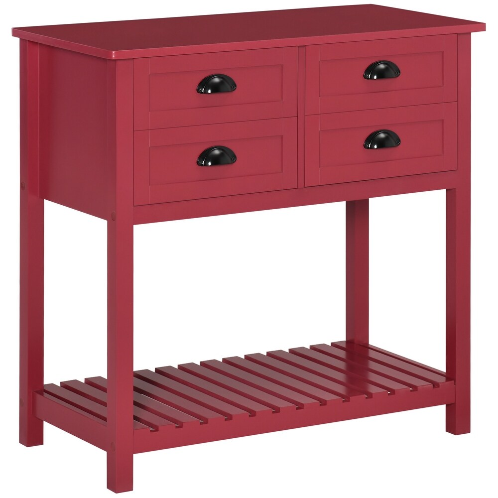 Coffee Bar Cabinet  Sideboard Buffet Cabinet with 4 Drawers and Slatted Bottom Shelf for Kitchen  Living Room  Red