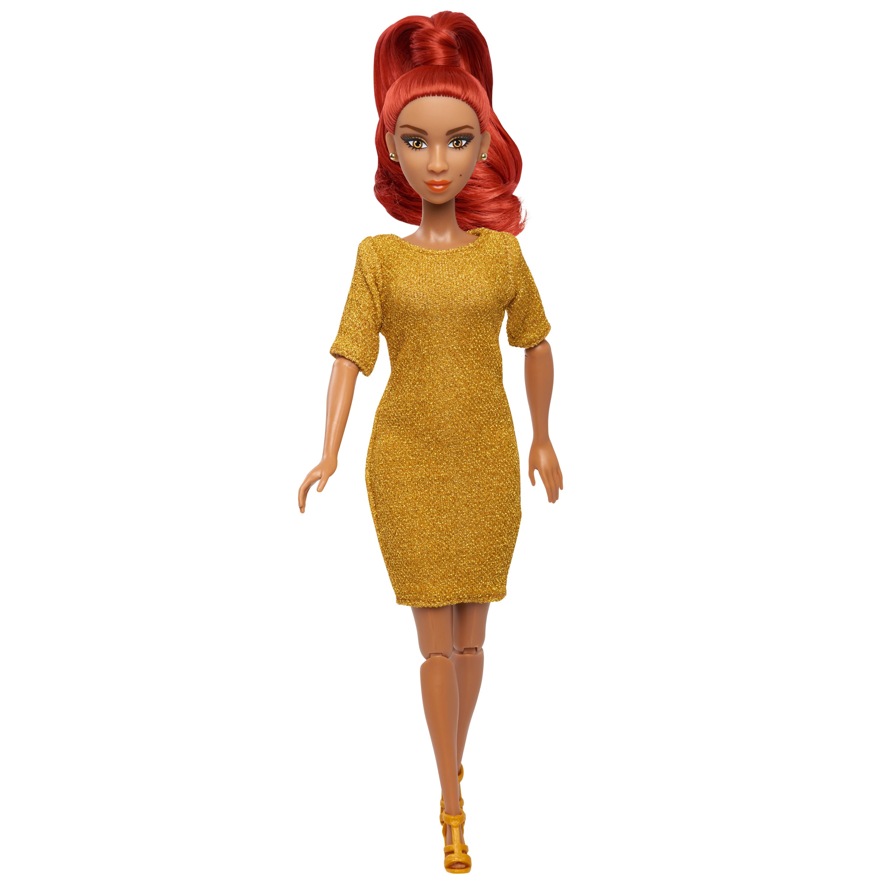 Fresh Dolls Marisol Fashion Doll, 11.5-inches tall, gold dress, red hair,  Kids Toys for Ages 3 Up, Gifts and Presents