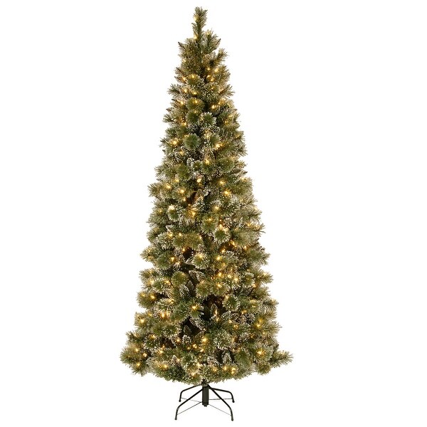 National Tree Company 7.5 ft. Glittery Bristle Pine Slim Hinged Tree with 600 LED Lights