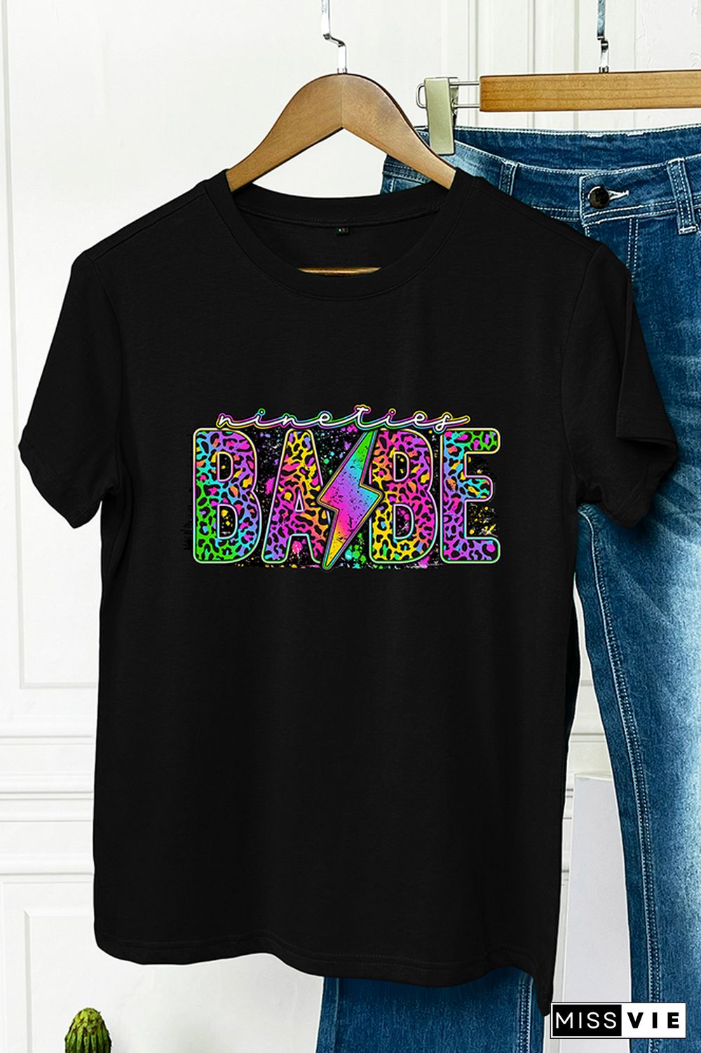 90's Babe Rainbow Leopard Graphic Tee Wholesale