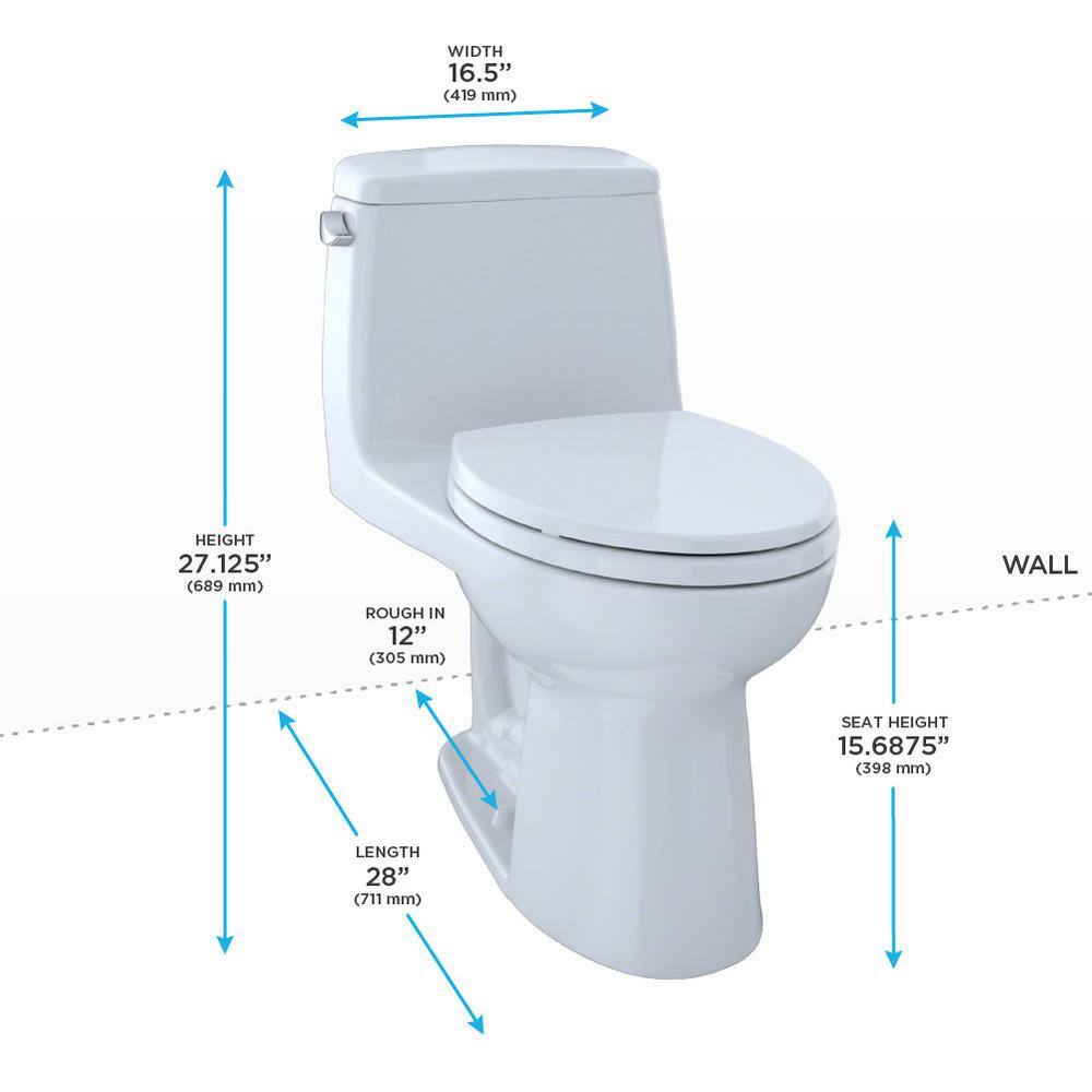 TOTO Eco UltraMax 1-Piece 1.28 GPF Single Flush Elongated Standard Height Toilet in Cotton White SoftClose Seat Included MS854114E#01