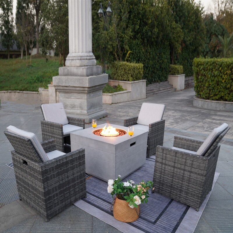 Patio Rectangle Propane Fire Pit Table with Four Chairs