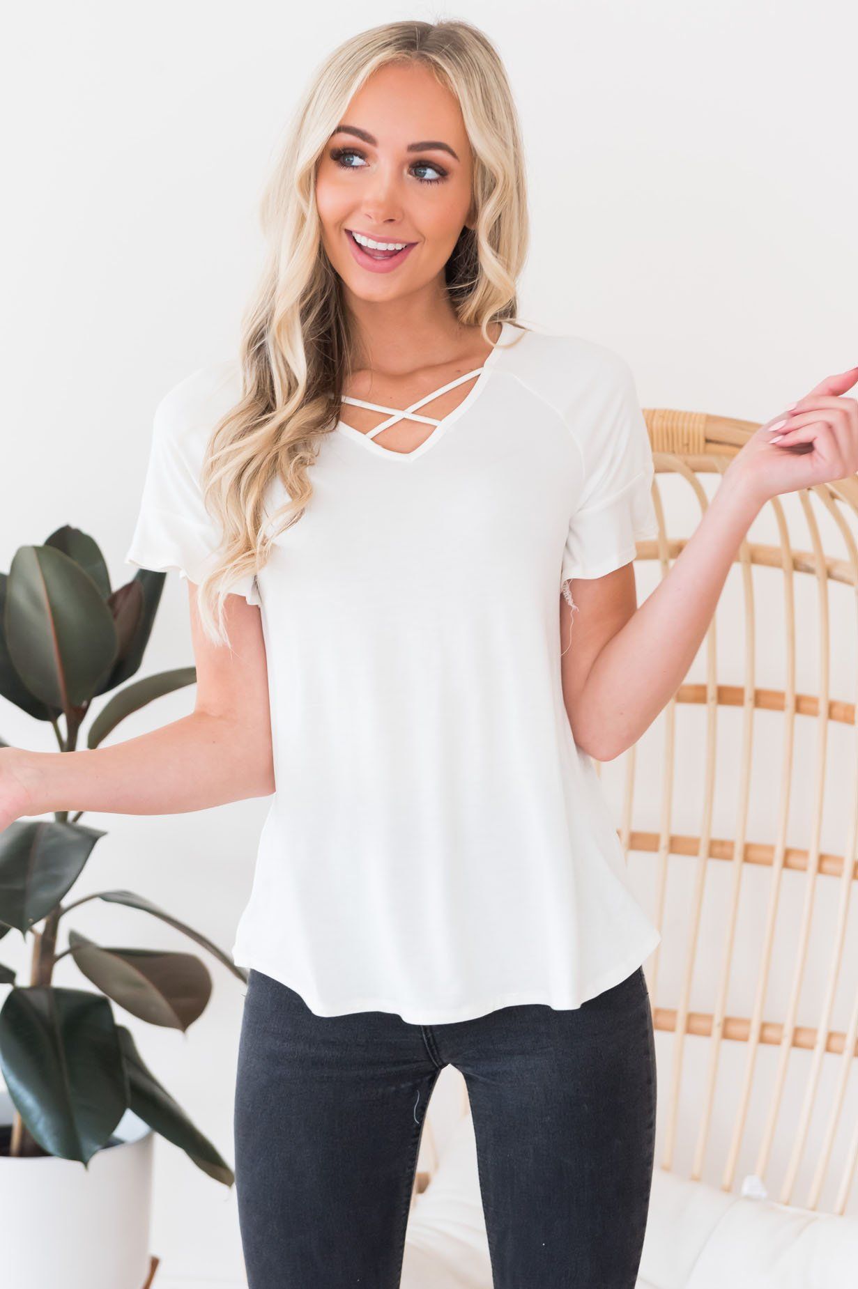 Criss Cross Flutter Sleeve Top