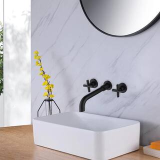 Double Handle Wall Mounted Faucet Bathroom Faucet in Brass in Matte Black DT-LQTH8-08MB