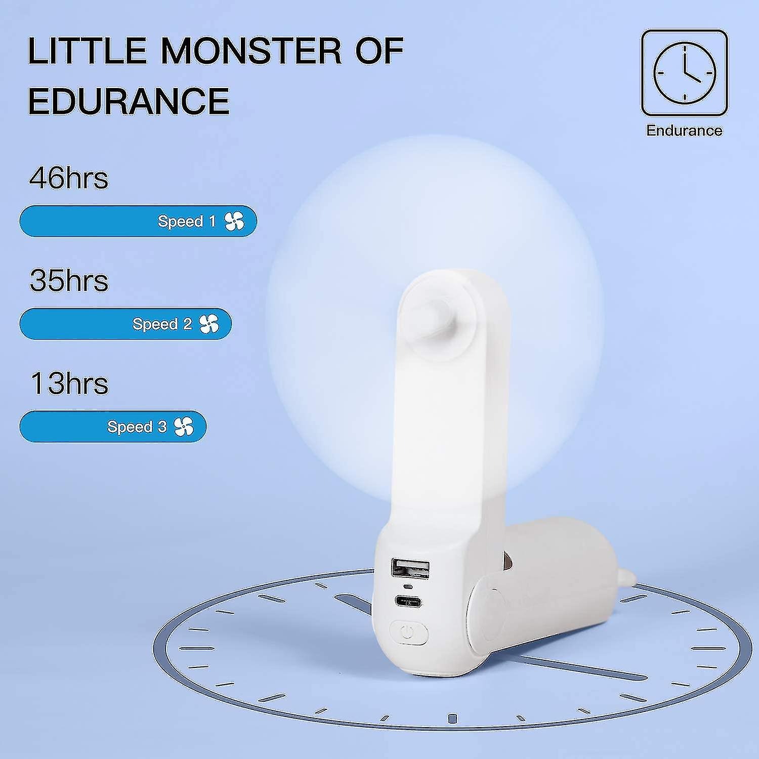 Handheld Fan With 4800 Mah Powerbank Max 46 Hours Runtime，3 Speeds