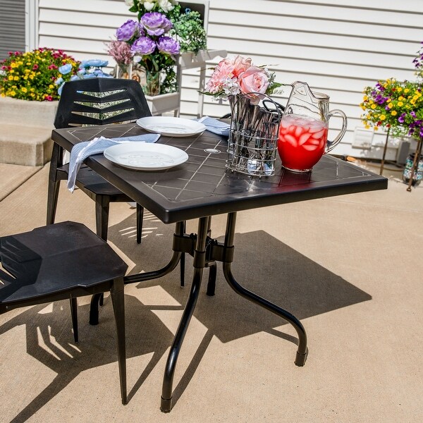 Square Plastic Top Outdoor Dining Table with Iron Legs