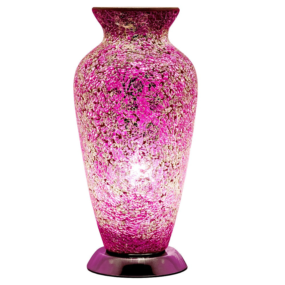 Febland LM79PR Pink Rose Mosaic Glass Vintage Vase Table Lamp 38cm