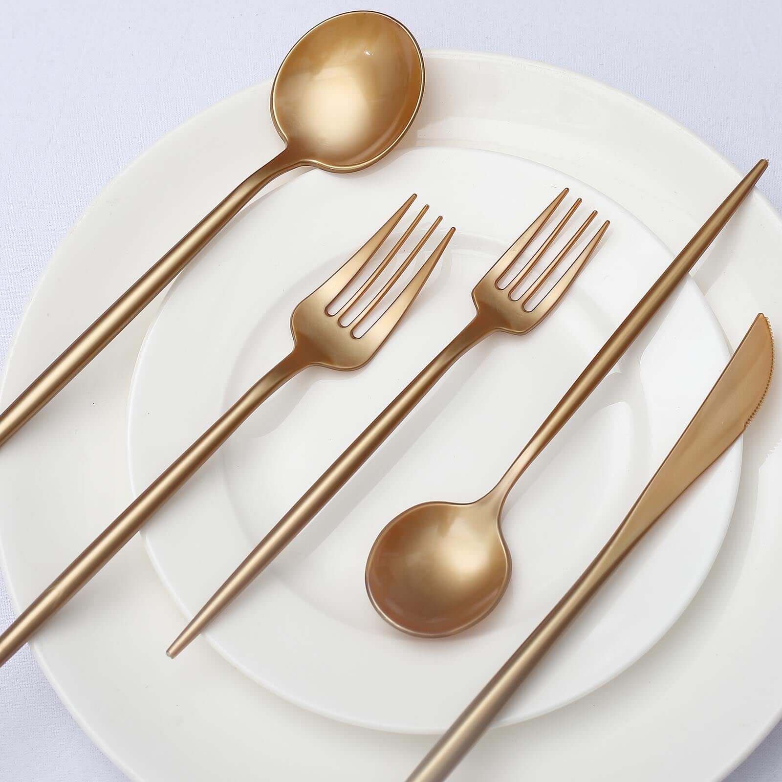 50 Pack Gold Heavy Duty Plastic Utensil Set, Premium Disposable Sleek Cutlery Flatware