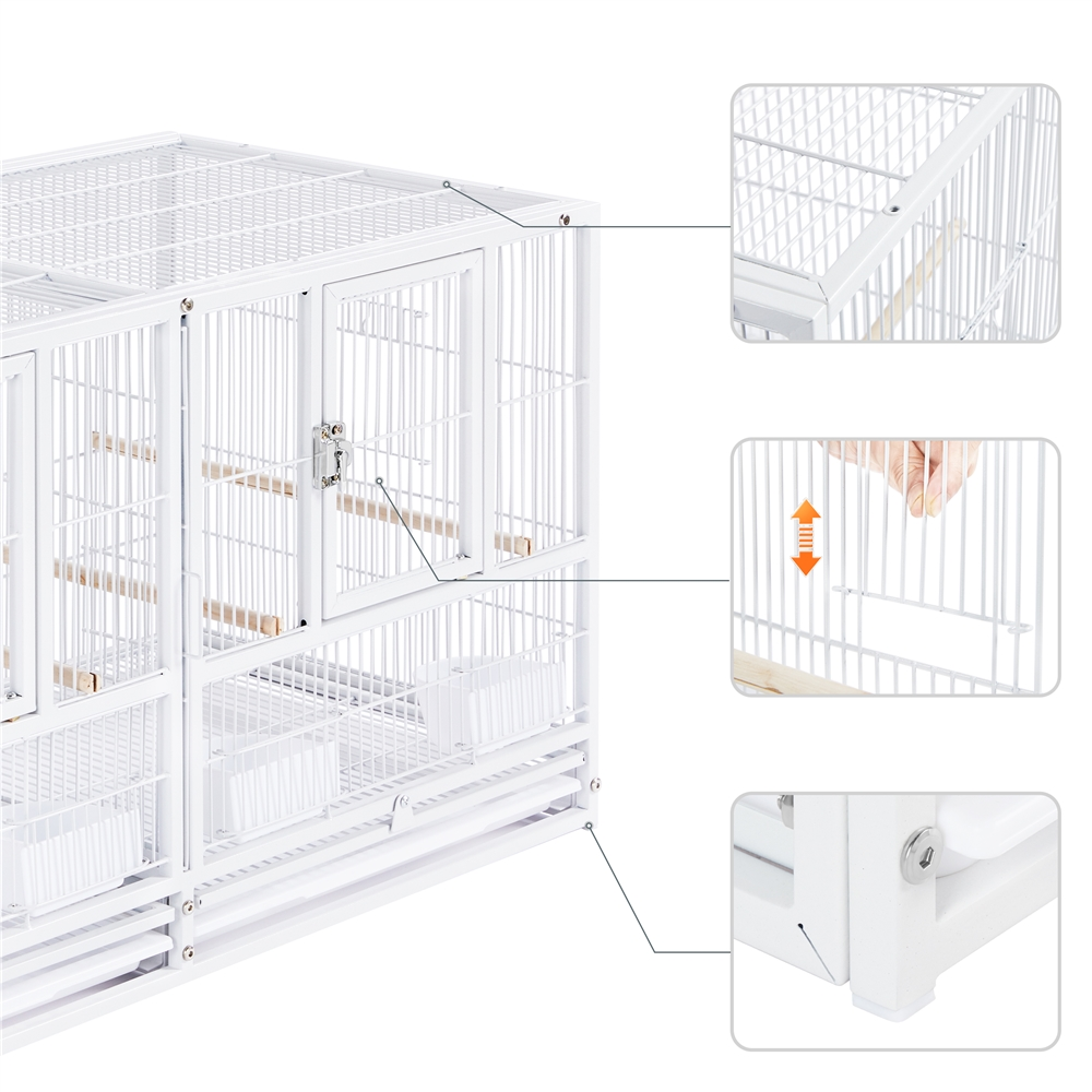 SmileMart 18-Inch Wide Metal Stackable Divided Breeder Bird Cage for Small Birds Lovebirds Finch Canaries Parakeets Cockatiels， White