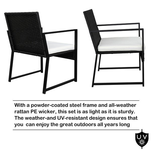 3pcs All-weather Rattan Table Chair Set with Removable Cushions - Overstock - 35747748