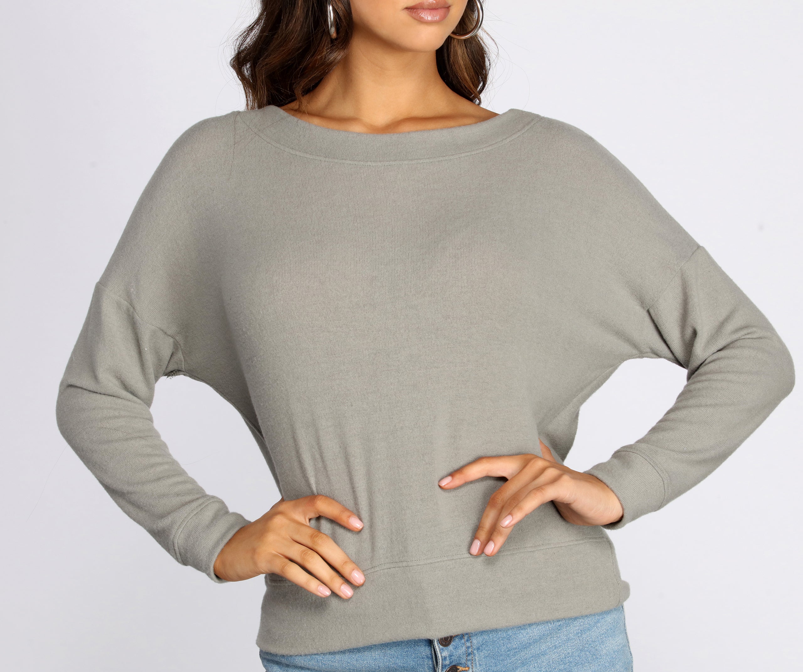 Brushed Knit Boat Neck Pullover