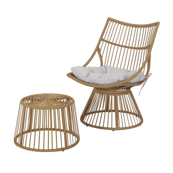 Faux Rattan Chair and Side Table with Iron Frame for Outdoor or Garden