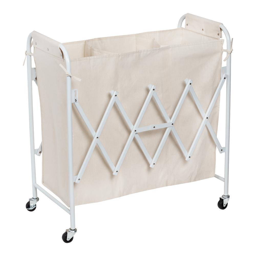 Honey-Can-Do White Collapsible Triple Laundry Sorter with Rubber Wheels SRT-08955