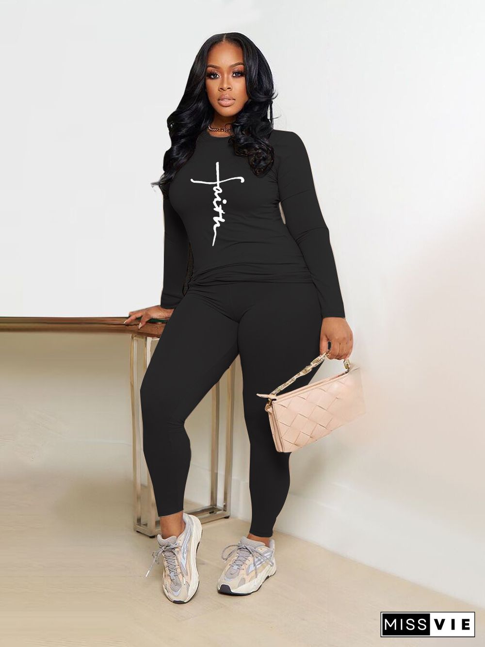 Plus Size 5XL Long Sleeve Tops Pencil Pants Suit