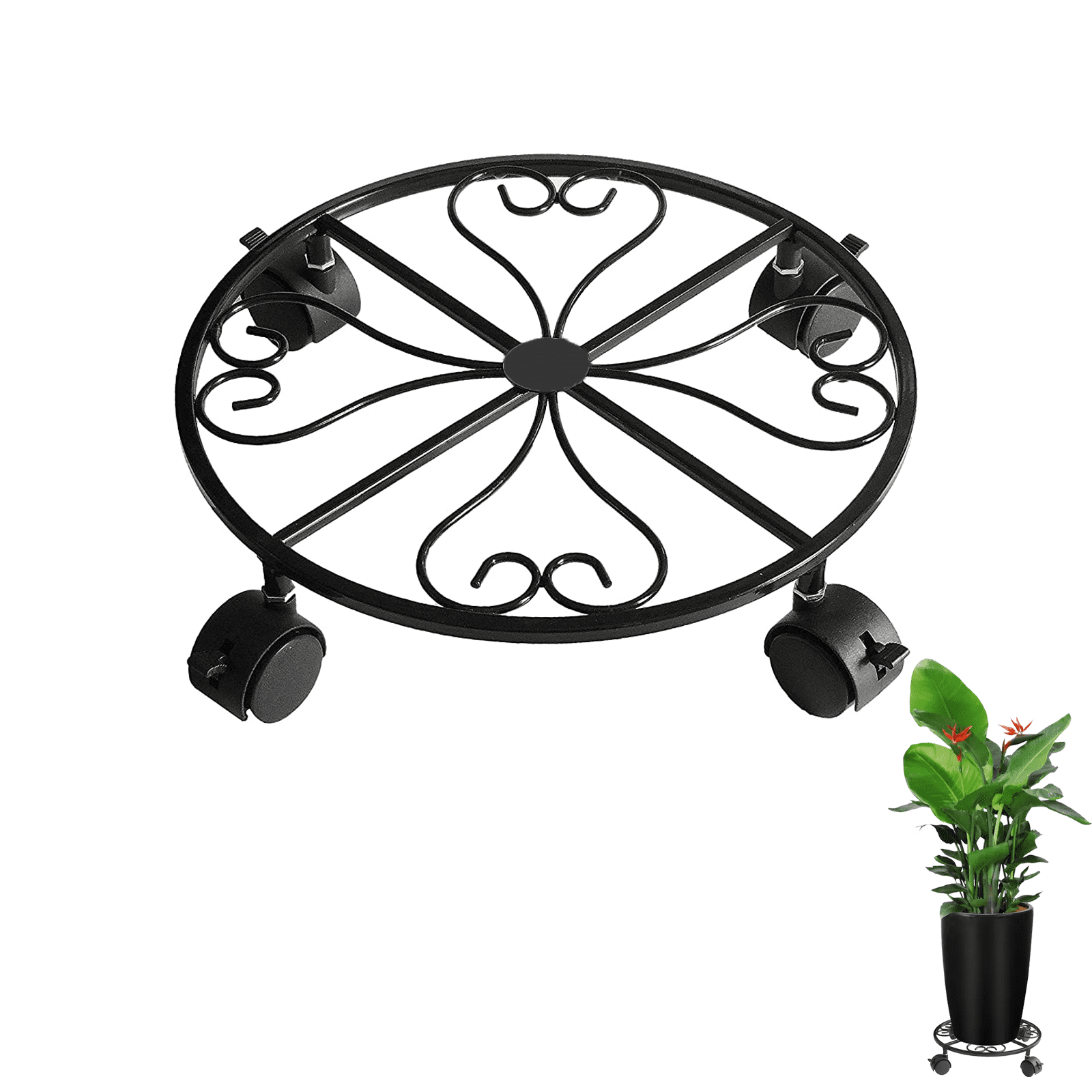 Gemdeck 12" Plant Caddy Metal Rolling Plant Stand Flower Pot Roller Dolly with Wheels