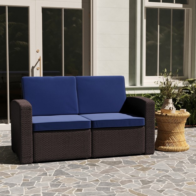 Merrick Lane Outdoor Furniture Resin Loveseat Faux Rattan Wicker Pattern 2 seat Loveseat With All weather Cushions