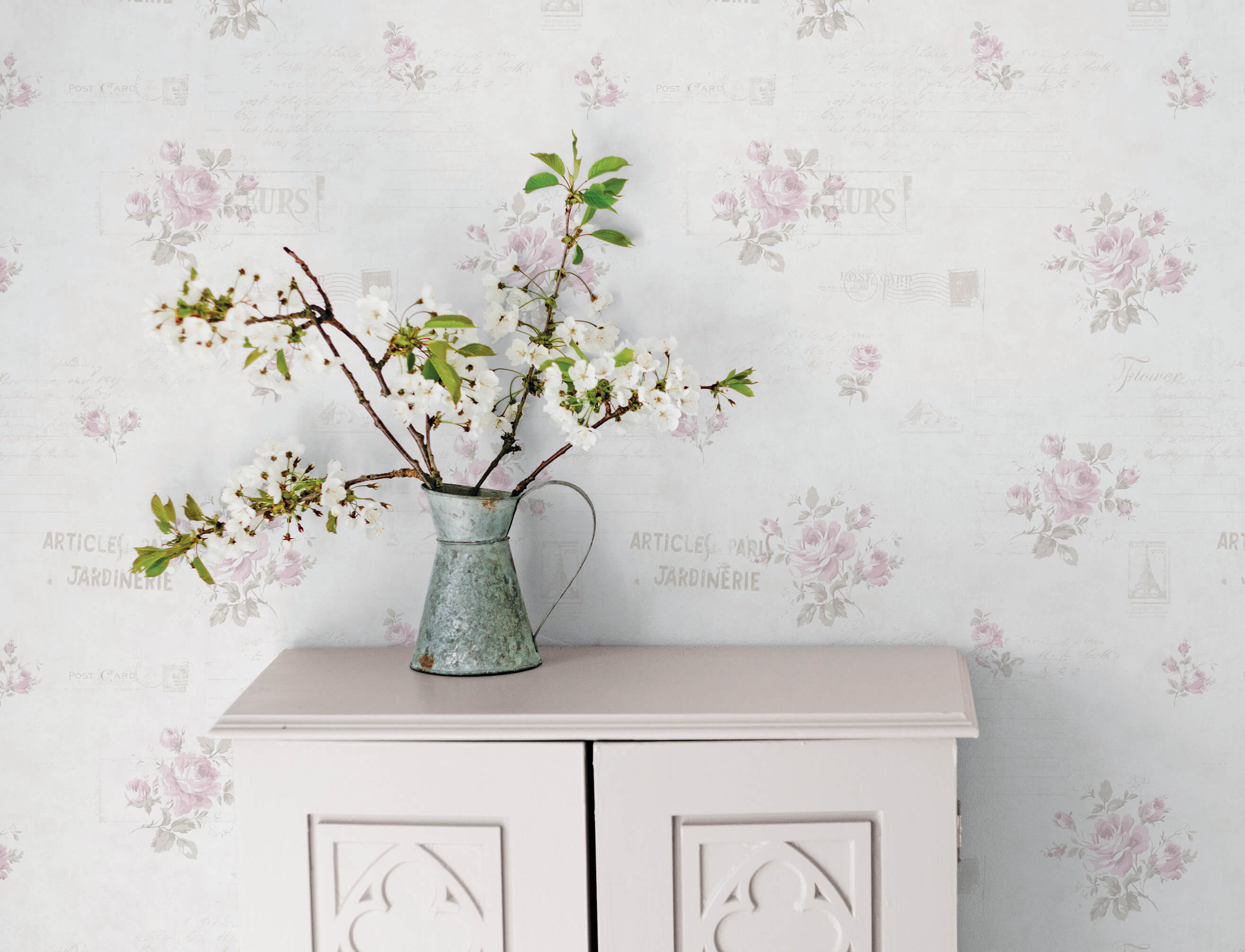 Calligraphy Pink/Beige Wallpaper from the Vintage Roses Collection