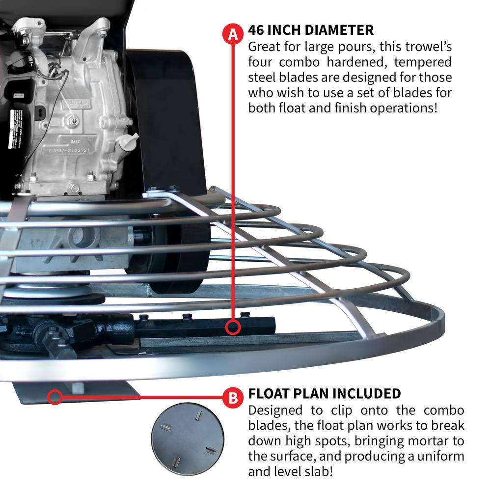 Tomahawk Power 46 in. Concrete Power Trowel Float Pan with Kohler Engine Screed Edge Cement Finishing Tool JXPT46K