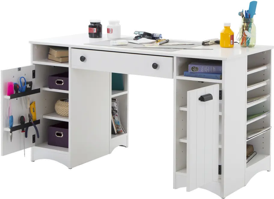 Artwork White Craft Table with Storage - South Shore