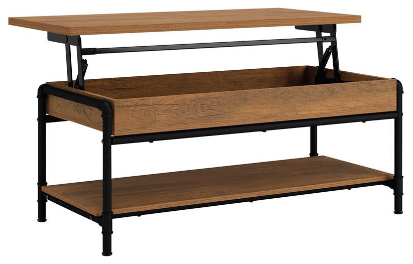 Sauder Iron City Engineered Wood Lift Top Coffee Table in Checked Oak   Industrial   Coffee Tables   by Homesquare  Houzz