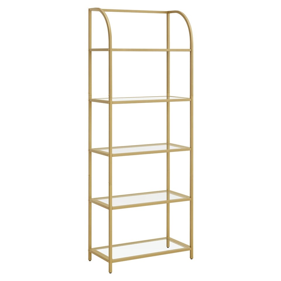 VASAGLE gold display shelf 5 tier steel glass shelves