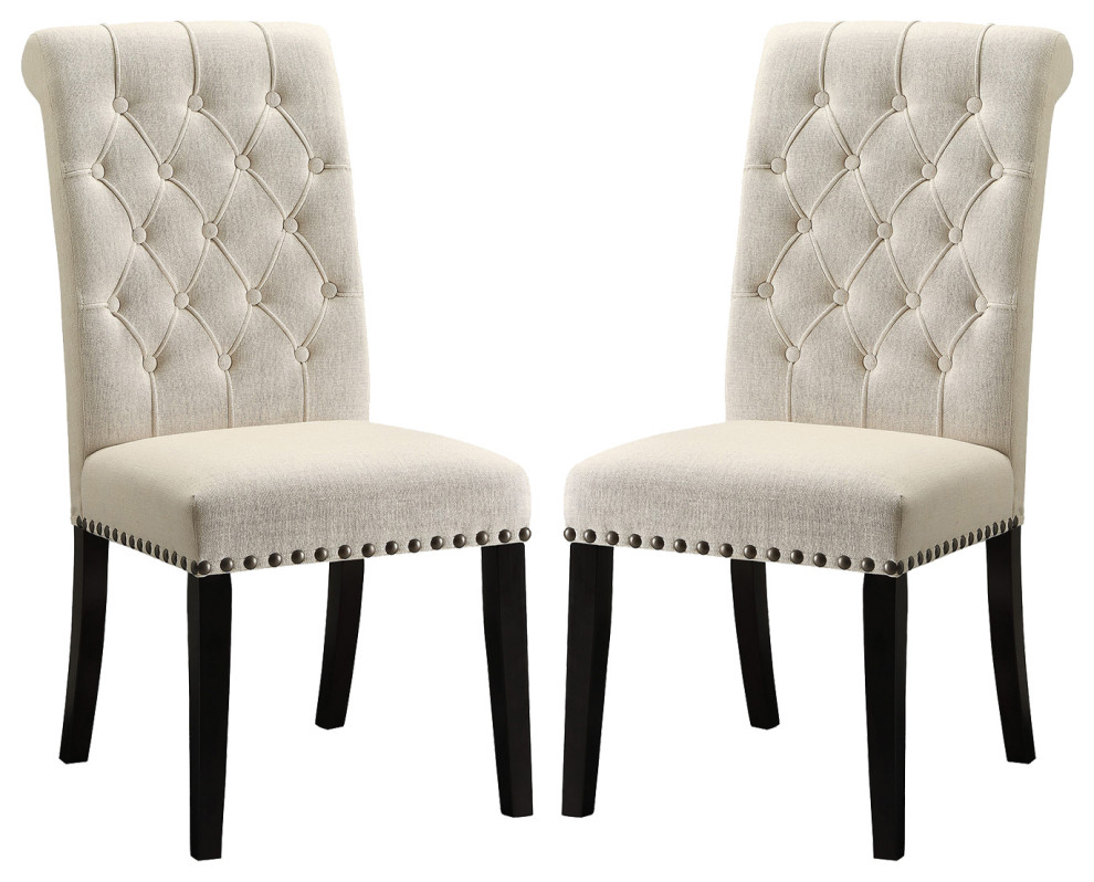 Set of 2 Dining Chairs with Nailhead Trim  Beige   Transitional   Dining Chairs   by Simple Relax  Houzz