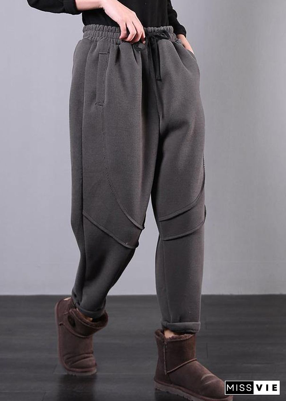 Simple gray women pants plus size clothing elastic waist drawstring Photography trousers