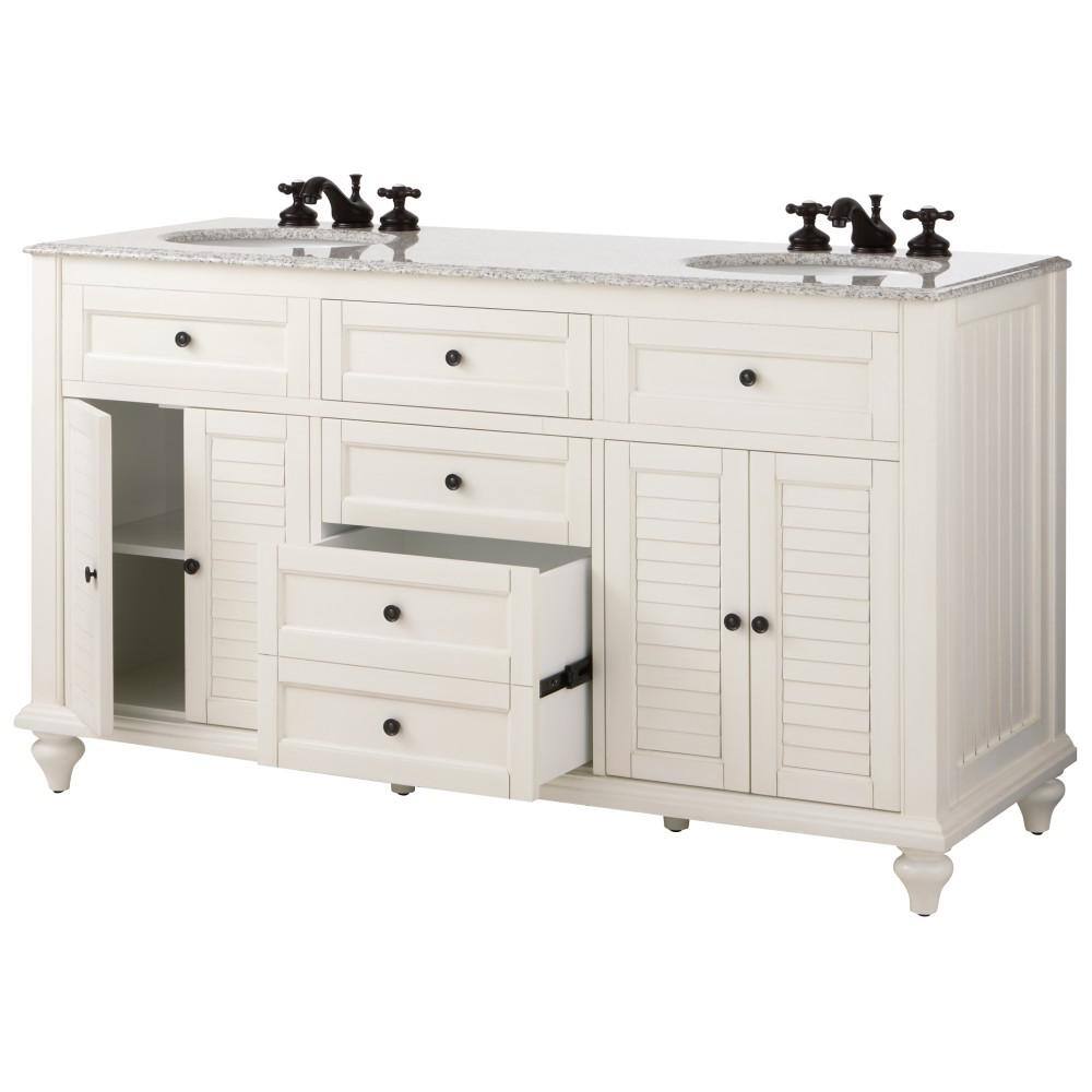 Home Decorators Collection Hamilton 61 in. W x 22 in. D Double Bath Vanity in Ivory with Granite Vanity Top in Gray 10806-VS61H-DW