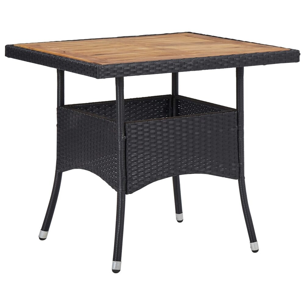 vidaXL Patio Dining Table Black Poly Rattan and Solid Acacia Wood   31.5\