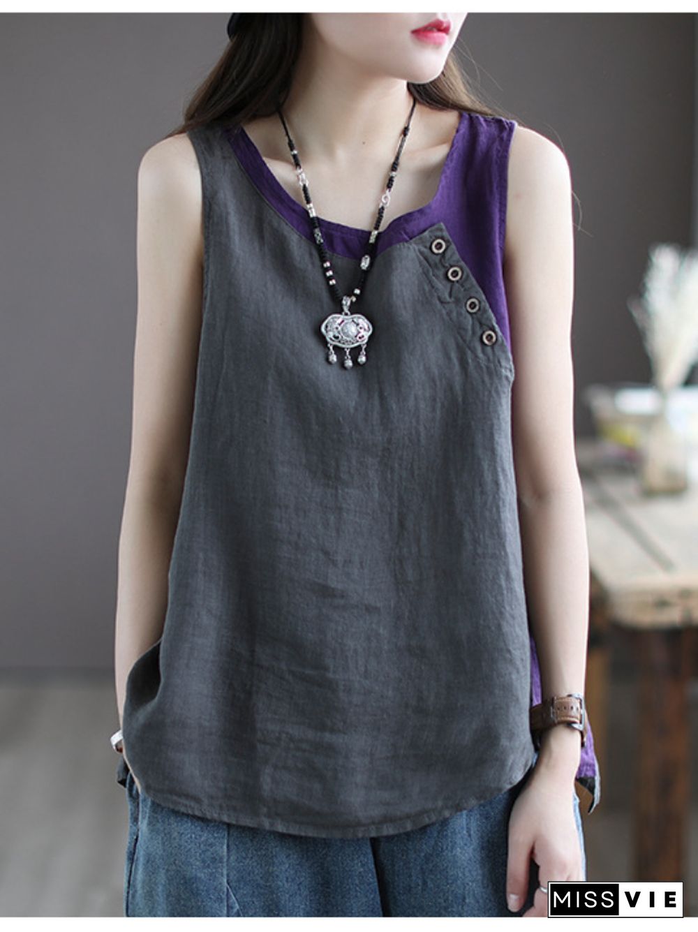 Women's Summer New Arts Style Women Clothing Sleeveless Tank Tops Cotton Linen Casual Top Femme Vintage Tank Top Large Size