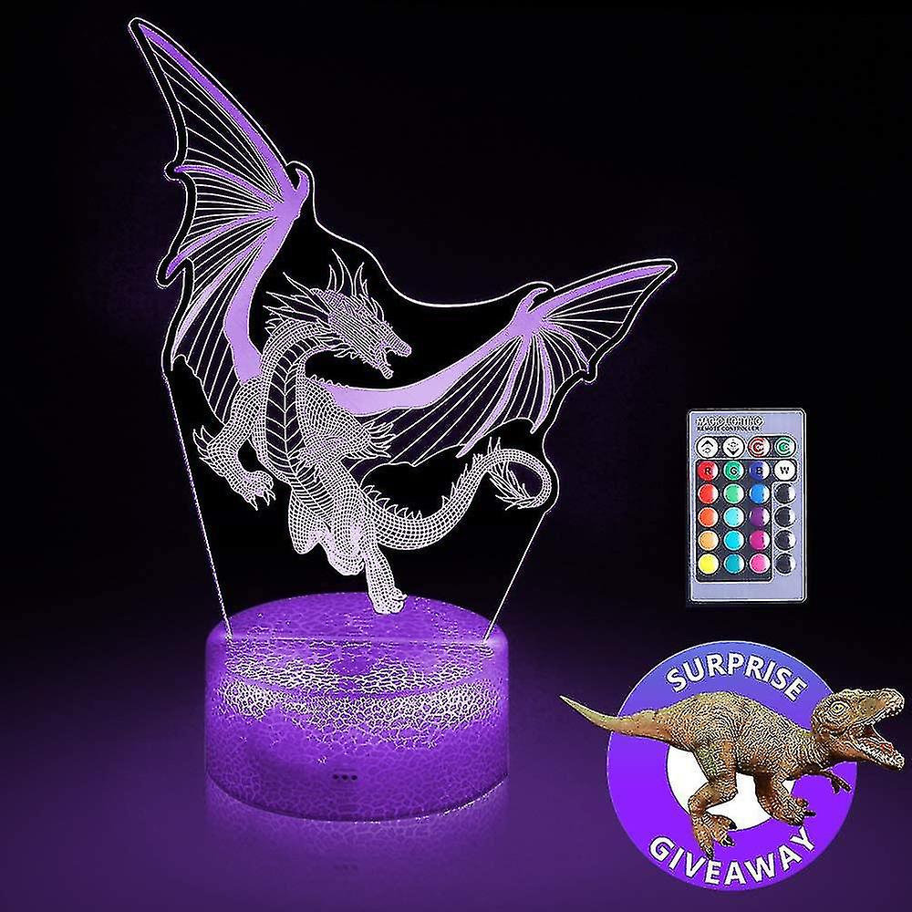 Dinosaur 3d Acrylic Night Light 7 Color Changing Led Light With Base Remote Control Usb Rechargeable Kids Boys Gift