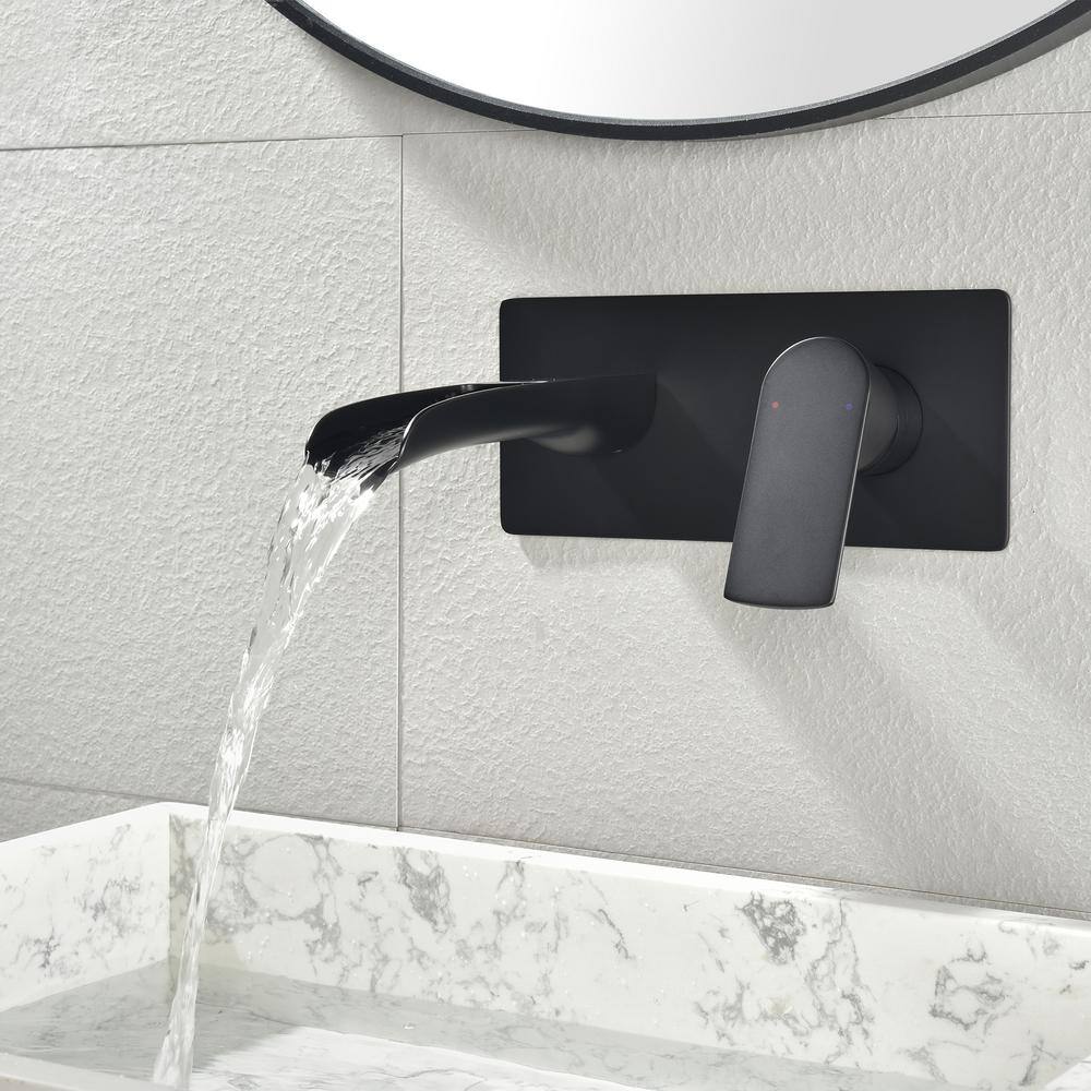 Tomfaucet Modern Single-Handle Wall Mounted Bathroom Faucet with Deckplate in Matte Black TFJ0001MB