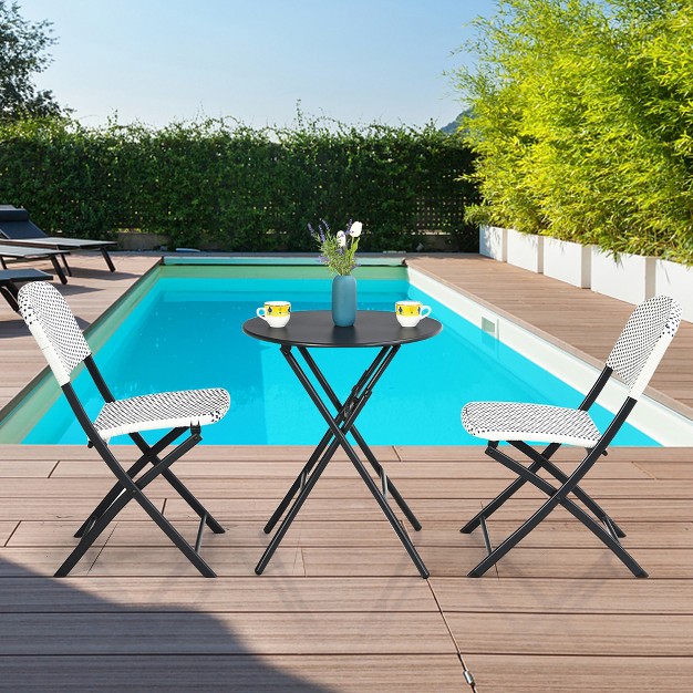 Costway 3pcs Patio Rattan Bistro Set Folding Table Chairs Garden Deck