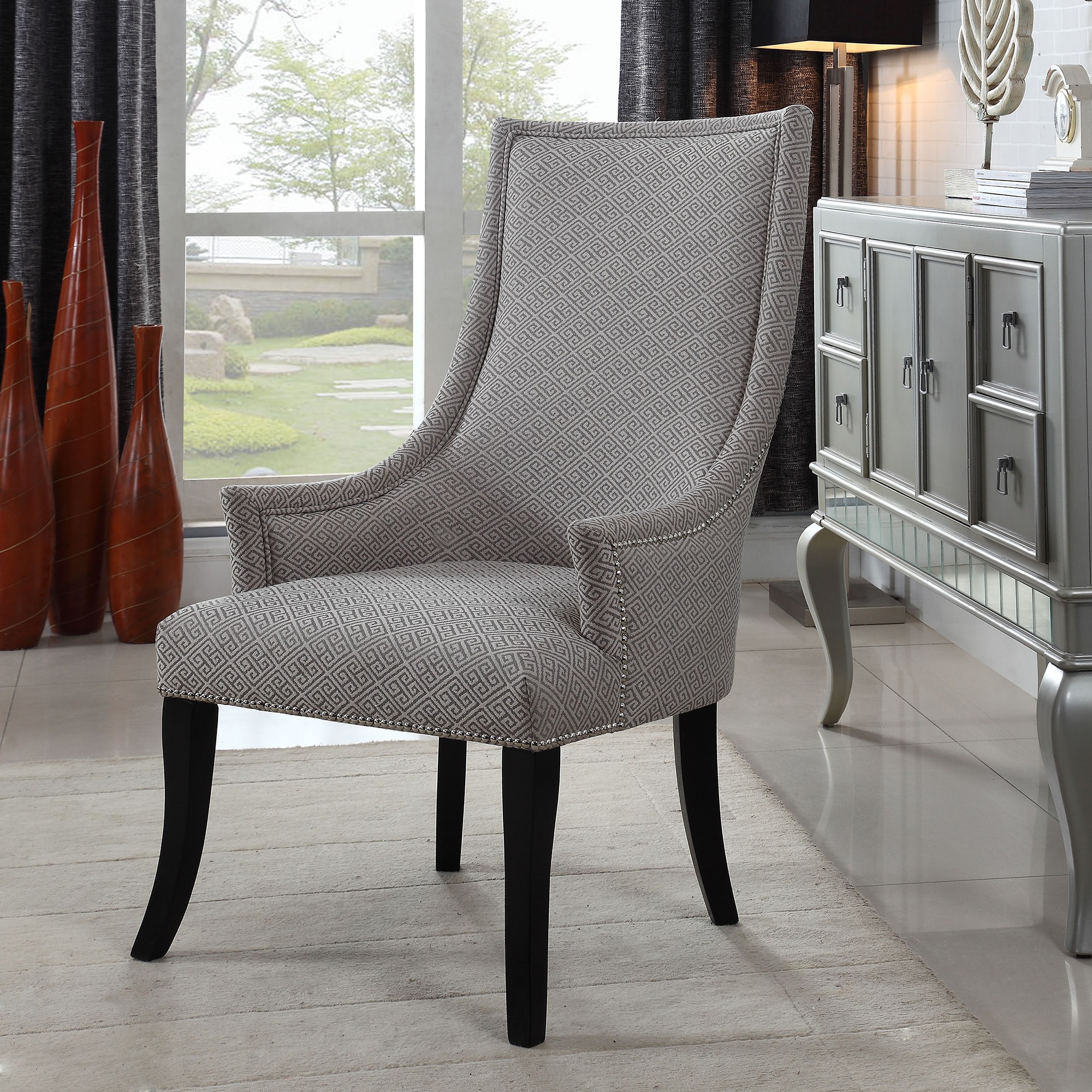 Best Master Furniture Taupe and Light Grey Pattern Accent Chair