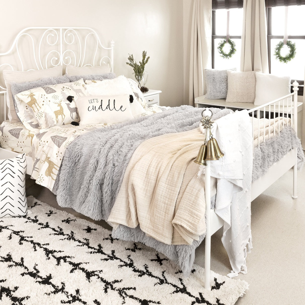 Bedding Bundle: Wonderland Soft Flannel Sheet Set + Emma Faux Fur Comforter Set