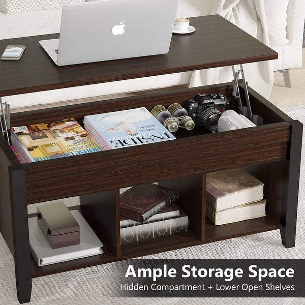 Lift Top Coffee Table with Hidden Storage Compartment and Shelf