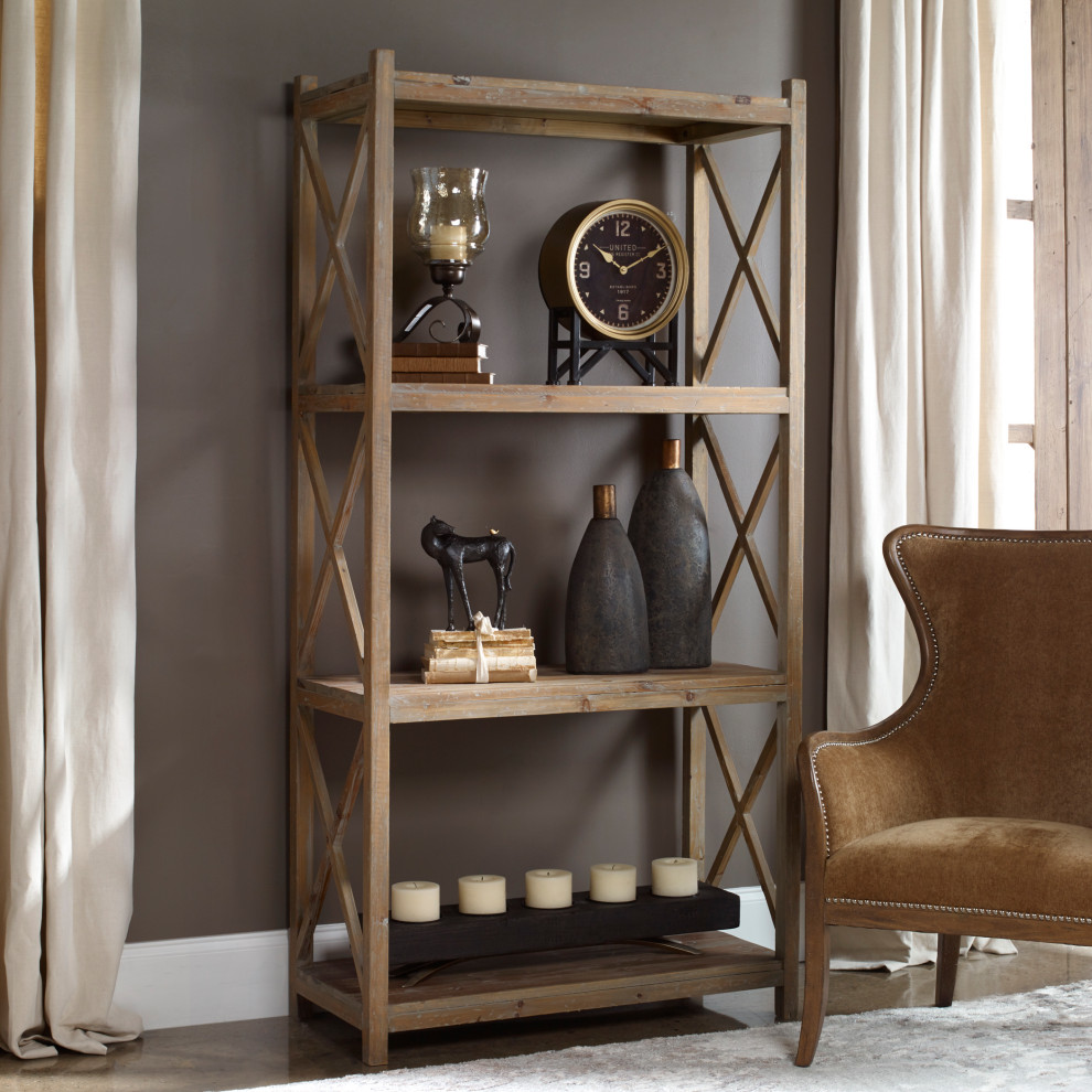 Uttermost Stratford Reclaimed Wood Etagere   Farmhouse   Bookcases   by HedgeApple  Houzz